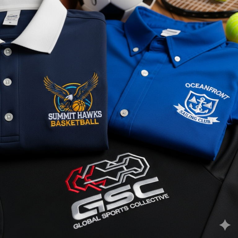 Custom embroidered shirts for various groups like sports teams, school clubs, family reunions, and church organizations, emphasizing unity and pride.